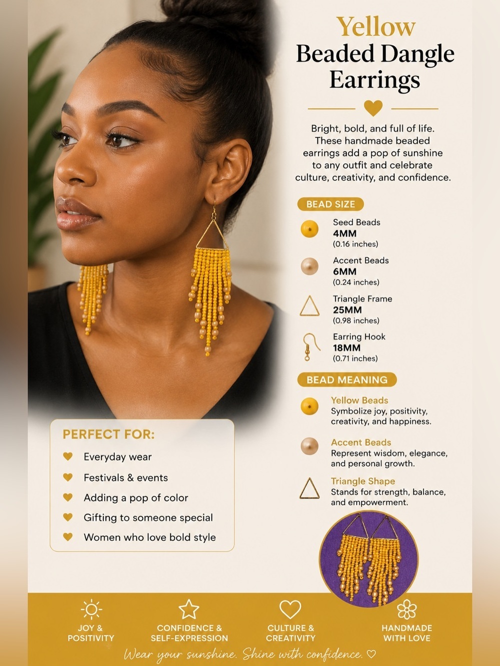 Yellow Beaded Dangle Earrings